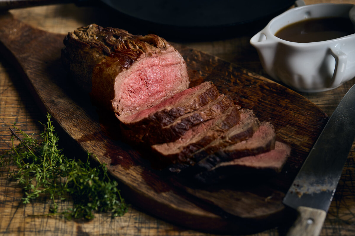 Whole Roast Fillet of Beef with a Mustard and Herb Crust